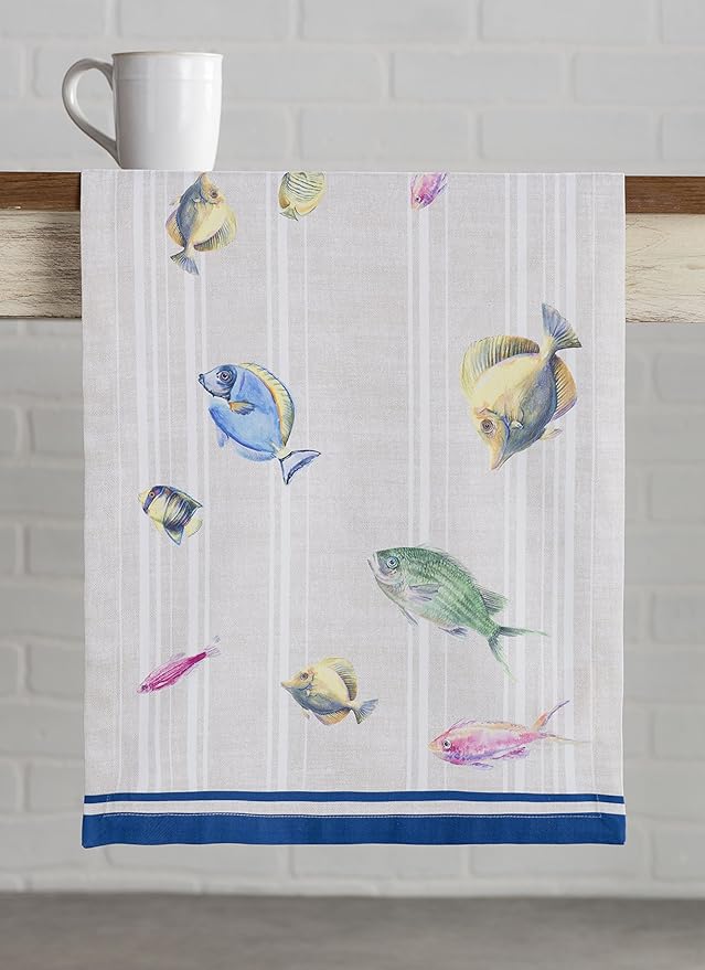 Maison d' Hermine Table Runner 100% Cotton Double Layer Table Runners 72 inches Long Decorative for Home Kitchen Dining Party Baby Shower Wedding Bridal Shower Spring Summer (Poisson, 14.50" x 72")