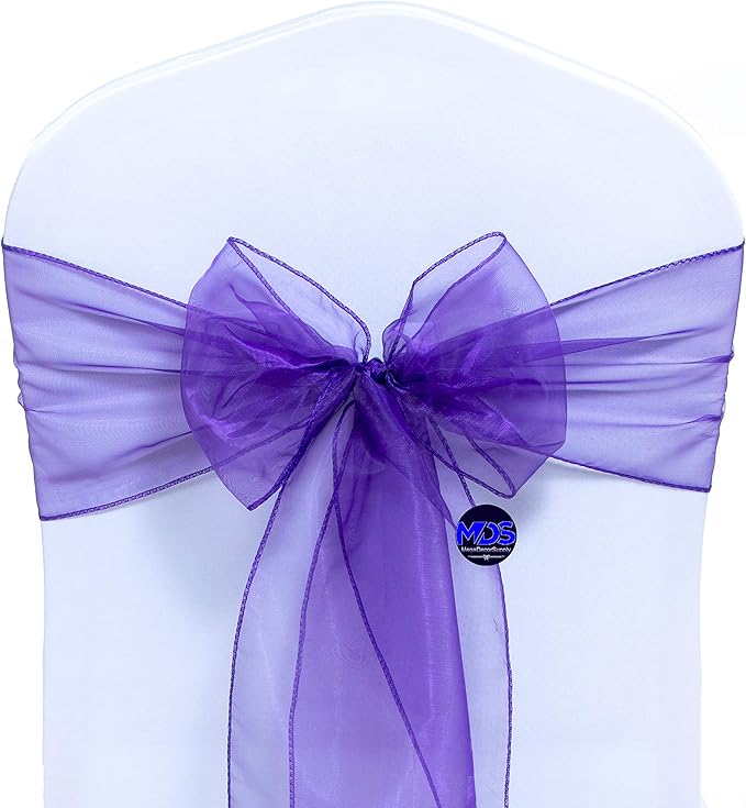 MDS Pack of 125 PCS Organza Chair Sashes Wider Dining Chair Bows Ribbon Tie Back for Wedding Party Birthday Bridal Shower Reception Event Banquet Home Chair Cover Decoration - Purple