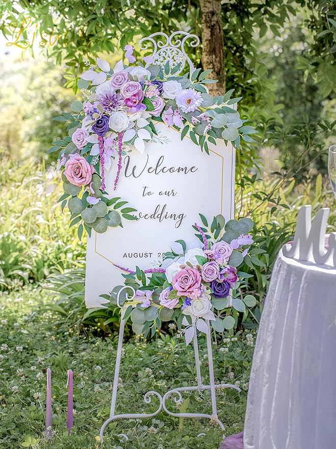 Artificial Silk Flower Swag Set with Purple Dahlia and Rose, 40 Inch