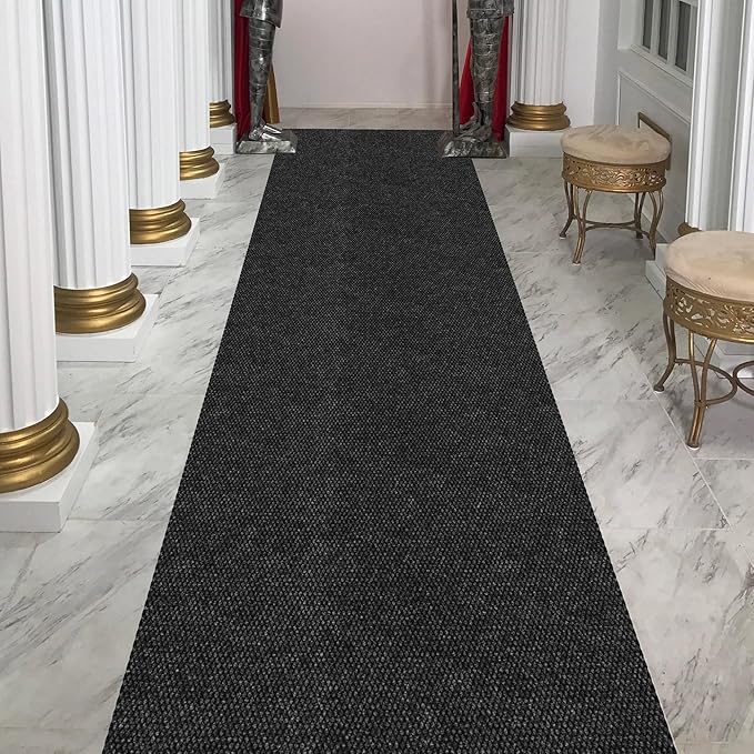 Ottomanson Commercial Scrape Rib Entry Mat – Heavy Duty Ribbed Floor Mat for High Traffic – Non Slip Rubber Back, Waterproof – Indoor Outdoor Use for Offices, Schools, Lobbies, 2' x 18', Black