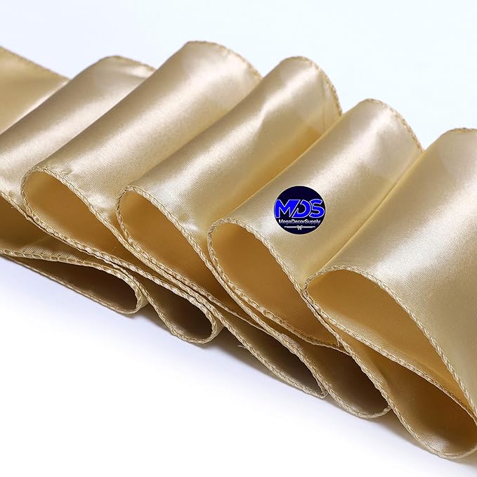 MDS Pack of 300 PCS Satin Chair Sashes Charmeuse Sateen Dining Chair Bows Ribbon Ties Back Sash for Wedding Party Birthday Home Hotel Restaurant Banquet Decoration (7 x 108 Inch, Champagne Gold)