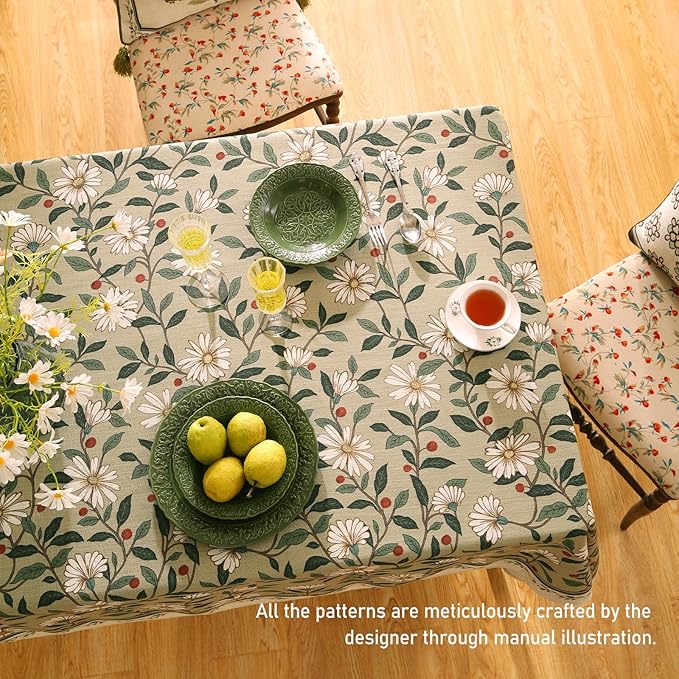 Rectangular Tablecloth, 55 x 71 Inch, Floral Linen-Polyester Blend