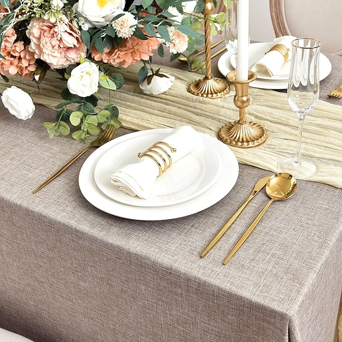 Fitable Faux Linen Tablecloths for Rectangle Tables: Water & Stain Resistant Farmhouse Table Cloth, Washable Burlap Textured Table Covers for Kitchen Dining Party(2 Pack, 60x84 Inch, Nature)