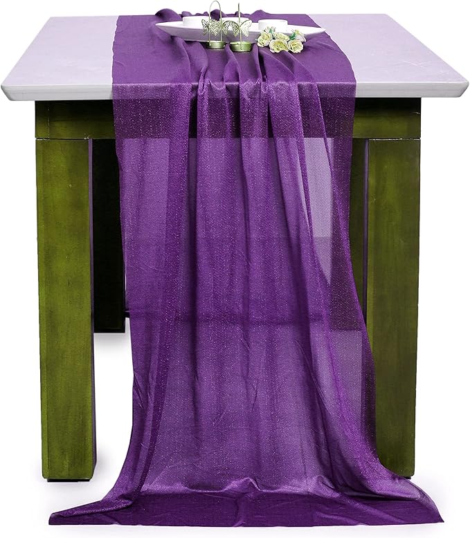 MDS Halloween Chiffon Table Runner - 15 Pack, 29 x 170 Inches, 14ft Each - Sheer Spooky Table Runners for Haunted House Parties, Trick-or-Treat Tables, Witchy Décor, Wedding & Events - Cadbury Purple