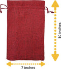Gift Bags 7x10 Inch Red Burlap with Jute Drawstring, Pack of 50