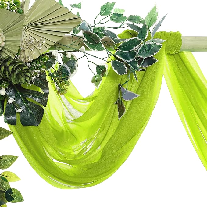 Fabric, Parrot Green Sheer Chiffon, 4 Panels 30 Inch x 20 Feet