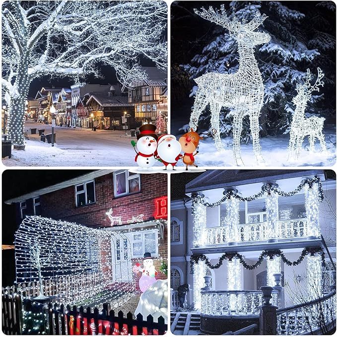 String Lights, 328 Ft, 1000 LED Cool White Outdoor Christmas Lights