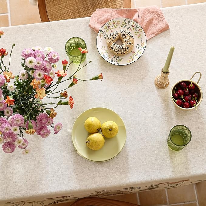 Rectangular Tablecloth 55 x 87 Inch Linen-Polyester Blend Floral