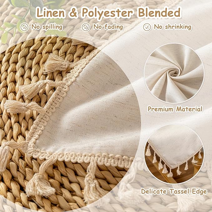 MYSKY HOME Table Cloth 60x120 in Rectangle Table, Heavy Duty Cotton Tassel Linen Look Waterproof Tablecloths Farmhouse Tablecloth Wrinkle Free Table Cover with Tassels for Kitchen Dining, Party