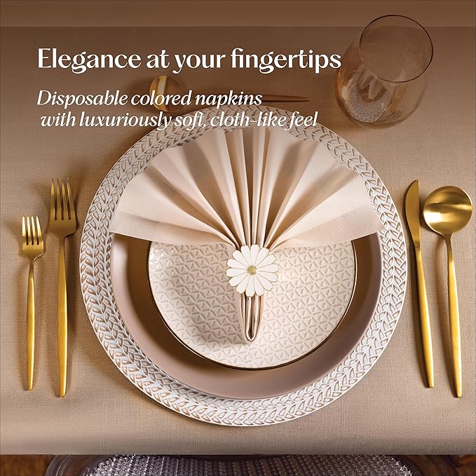 50-Pack Disposable Linen-Feel Pink Napkins, 12" x 17" Cloth-Like Paper Dinner Napkins For Wedding, Bathroom, Party Or Event