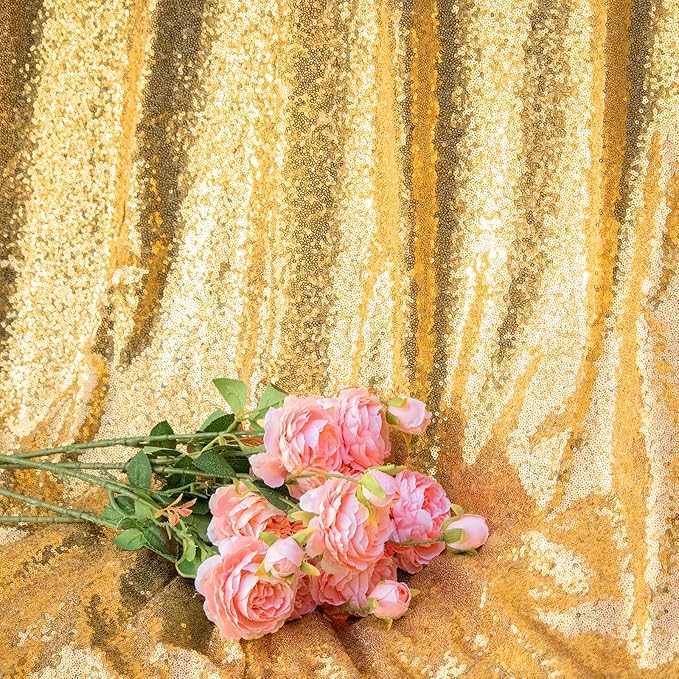 JYFLZQ Gold Sequin Backdrop Curtains 6ft x 8ft 1 Panel Glitter Photo Booth Backdrops Sparkly Photography Background Drapes for Parties Wedding Bridal Showers
