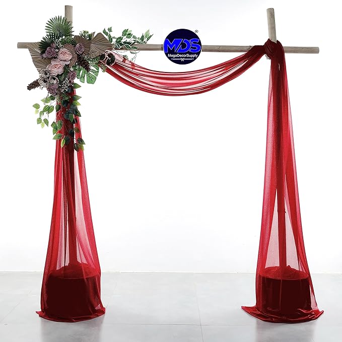 MDS Halloween Chiffon Draping Fabric - 1 Panel, 30" Wide x 100ft Long - Sheer Spooky Arbor & Canopy Drapery for Haunted House Backdrops, Party Ceilings, DIY Costumes & Themed Events - Apple Red