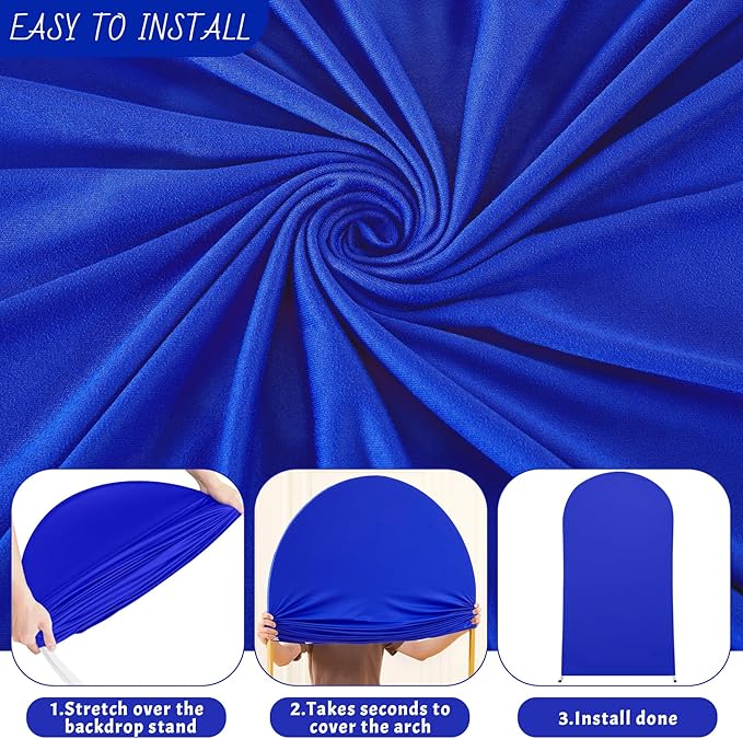 7.2FT Royal Blue Arch Backdrop Cover - Polyester Fitted Wedding Arch Stand Covers Round Top Chiara Arch Backdrop Cover for Birthday Party Banquet Photo Background Decoration
