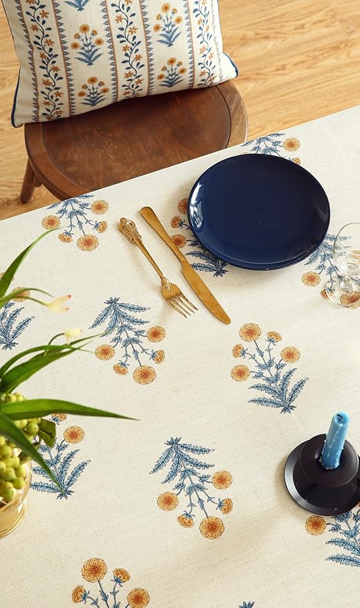 Rectangular Tablecloth 63x94 Inch Linen-Polyester Blend in Pale Yellow