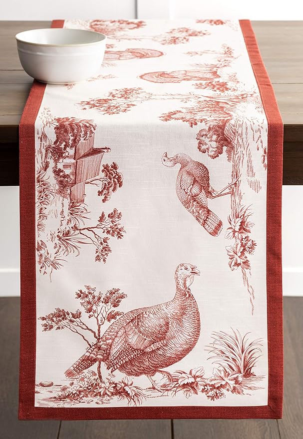 Maison d' Hermine Table Runner 100% Cotton Single Layer Table Runners 48 inches Long for Thanksgiving Christmas Decorations Home Kitchen Dining Party Wedding (Holy Jouy - Red, 14.5" x 48")