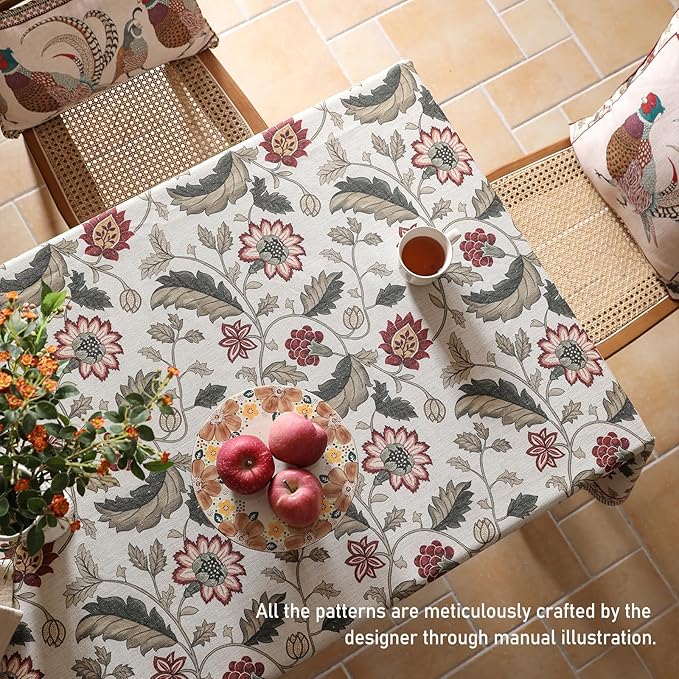 Tablecloth, 55 x 71 Inch Rectangular, Linen-Polyester Blend Floral Print