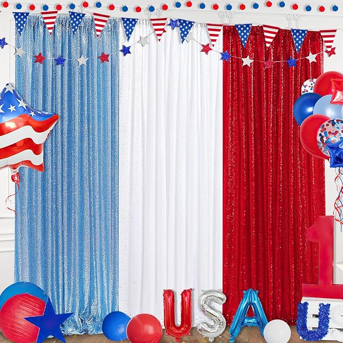 White Sequin Backdrop 2 Panels Curtains 2FTx8FT Party Backdrop Glitter Birthday Wedding Curtains Sparkle Photo Background