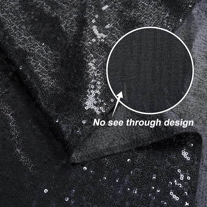 Black Sequin Backdrop 10ft x 10ft, Satin-Backed Photo Booth Curtain