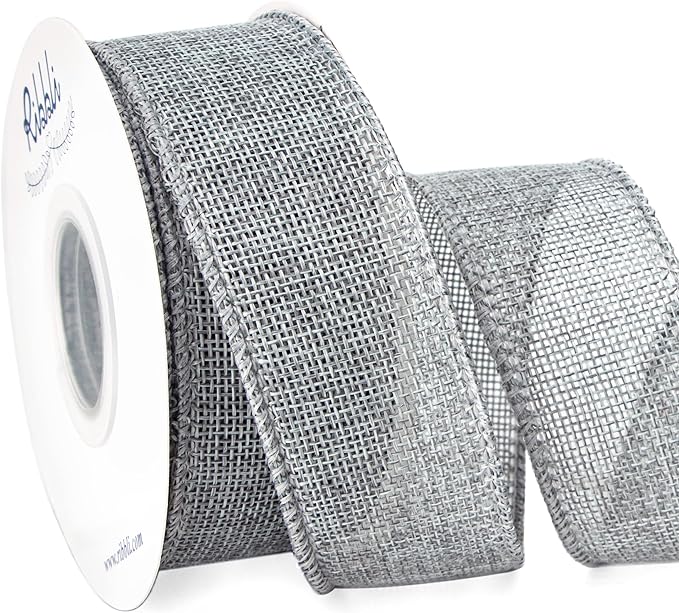 Ribbli Burlap Wired Burlap,1-1/2 Inch x 10 Yard,Silver