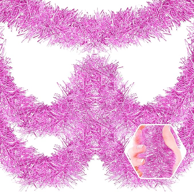 50 Feet Christmas Foil Fringe Banner Metallic Tassle Garland Metallic Backdrop Parade Floats Shiny Hanging Ceiling, Valentine's, Wedding, New Year Party Decorations(2" x 50', Macaron Pink)