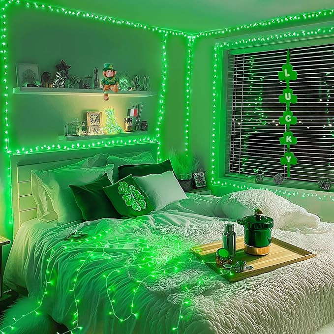 String Lights, 168 Ft Green 600 LED Set with Remote and Timer