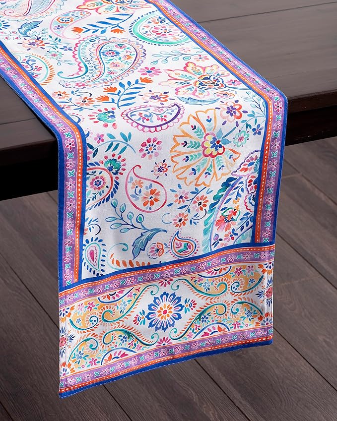 Maison d' Hermine Table Runner 100% Cotton Double Layer Table Runners 72 inches Long Decorative for Home Kitchen Dining Party Wedding Bridal Shower Spring Summer (Indian Floral, 14.50" x 72")