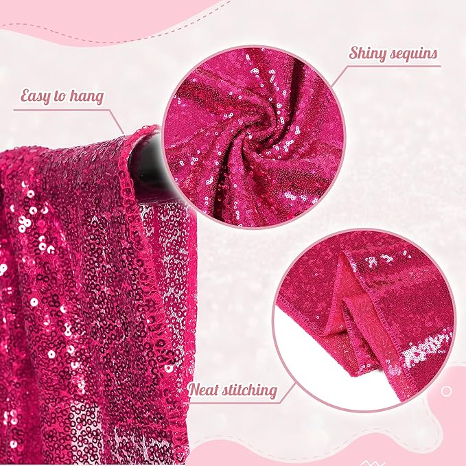 Backdrop Curtain, Hot Pink Sequin, 8 x 8 Ft Sparkly Backdrop