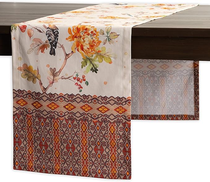 Maison d' Hermine Table Runner 100% Cotton Single Layer Table Runners 90 inches Long for Thanksgiving Christmas Decorations Home Kitchen Dining Party Wedding (Kelim - Prairie, 14.5" x 90")