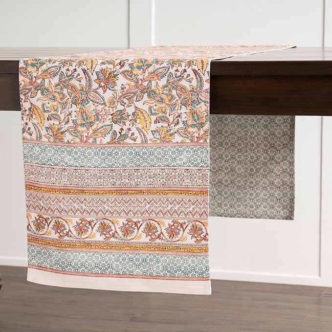 Maison d' Hermine Table Runner 100% Cotton Double Layer Table Runners 72 inches Long for Thanksgiving Christmas Decorations Home Kitchen Dining Party Wedding (Nila, 14.5" x 72")
