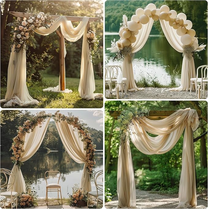 Wedding Arch Draping Fabric 6 Panels 28.7" x 20FT Champagne Sheer Chiffon Backdrop Drapes for Wedding Ceremony Birthday Party Bridal Shower Outdoor Decoration