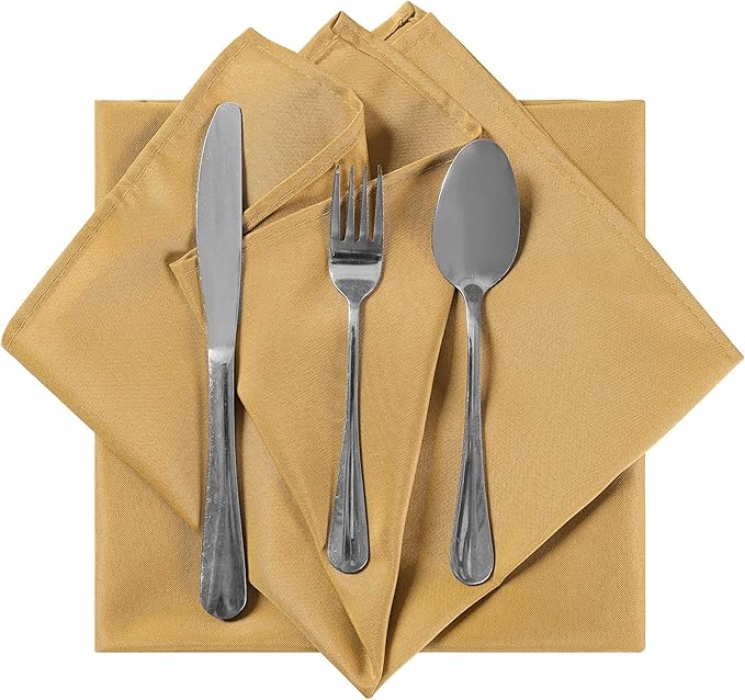 Cloth Napkins 20x20 inch Washable Polyester Dinner Napkins Soft Table Napkins for Wedding Party Dining Banquet(Gold,12PCS)
