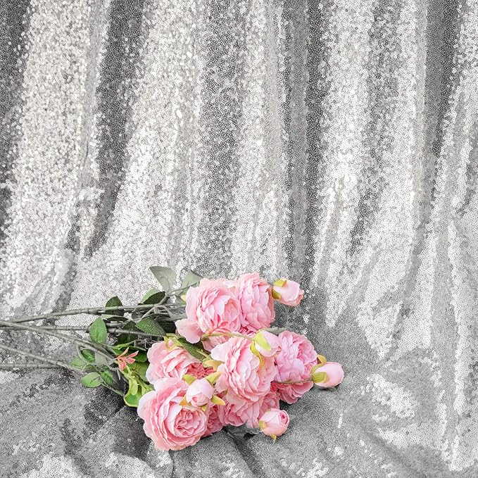 JYFLZQ Silver Sequin Backdrop Curtains 6ft x 8ft 1 Panel Glitter Photo Booth Backdrops Sparkly Photography Background Drapes for Parties Wedding Bridal Showers