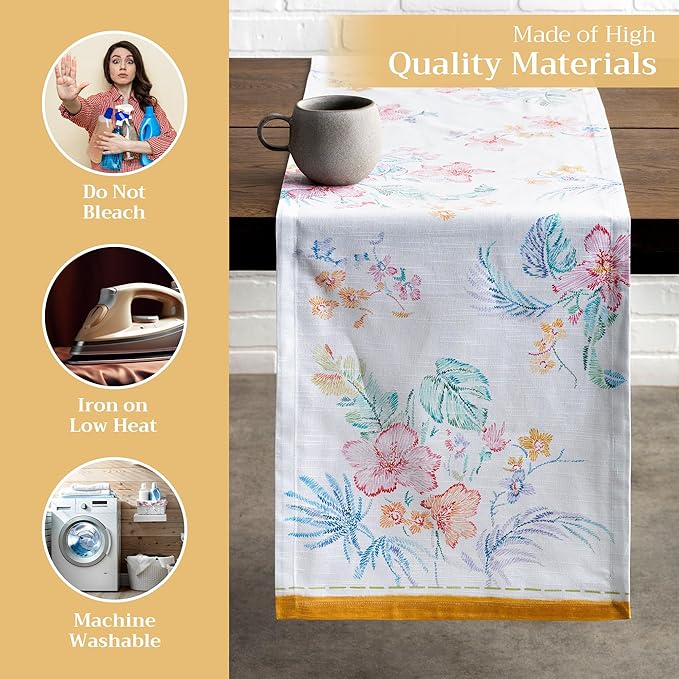 Maison d' Hermine Table Runner 100% Cotton Single Layer Table Runners 108 inches Long Decorative for Home Kitchen Dining Party Wedding Bridal Shower Spring Summer (Paradise Island, 14.50" x 108")