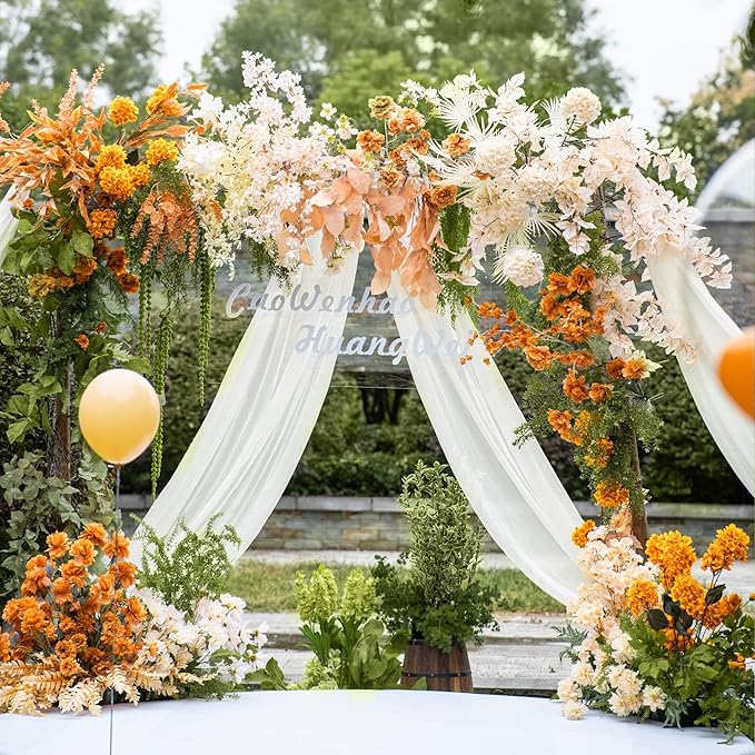 Wedding Arch Draping Fabric 3 Panels 28.7" x 20FT Ivory Sheer Chiffon Backdrop Drapes for Wedding Ceremony Birthday Party Bridal Shower Outdoor Decoration