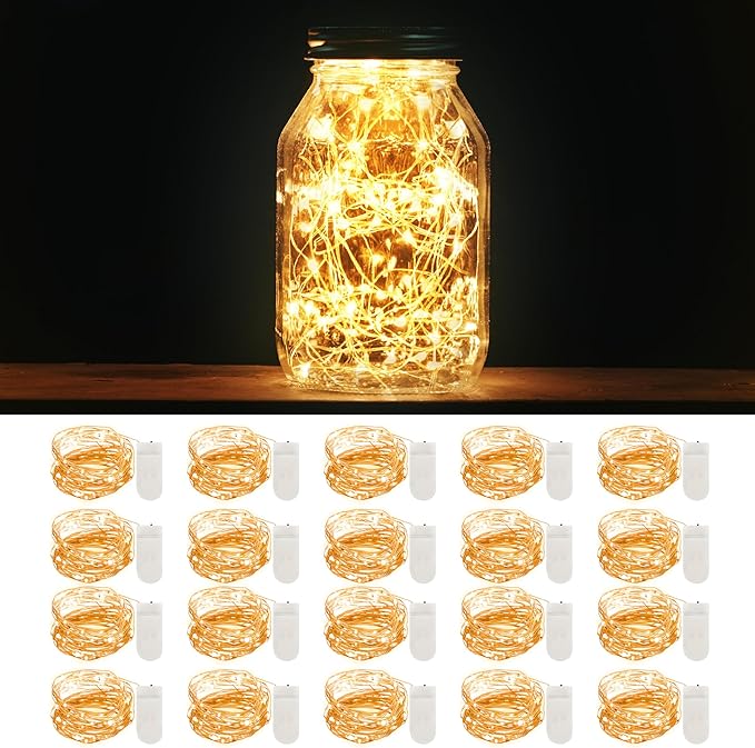 MUMUXI 20 Pack 3.3ft Fairy String Lights Battery Operated, Mini LEDs for Party Wedding Centerpiece Decorations, Crafts, Mason Jar Firefly Lights, Warm White