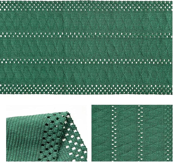 Artoid Mode Dark Green Farmhouse Woven Rustic Hollow Table Runner, Seasonal Holiday Hollow Kitchen Dining Table Decoration for Home Party Decor 12x90 Inch