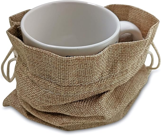 Gift Bags: 50 Brown Burlap Drawstring Bags, 7 x 10 Inch