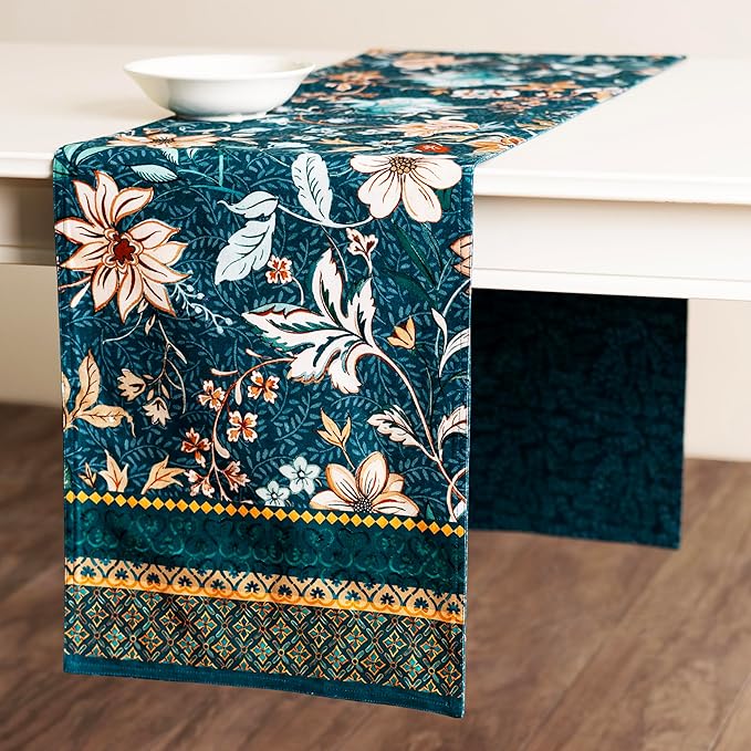Maison d' Hermine Table Runner 100% Cotton Double Layer Table Runners 72 inches Long for Thanksgiving Christmas Decorations Home Kitchen Dining Party Wedding (Luxury Loft - Dark Teal, 14.5" x 72")