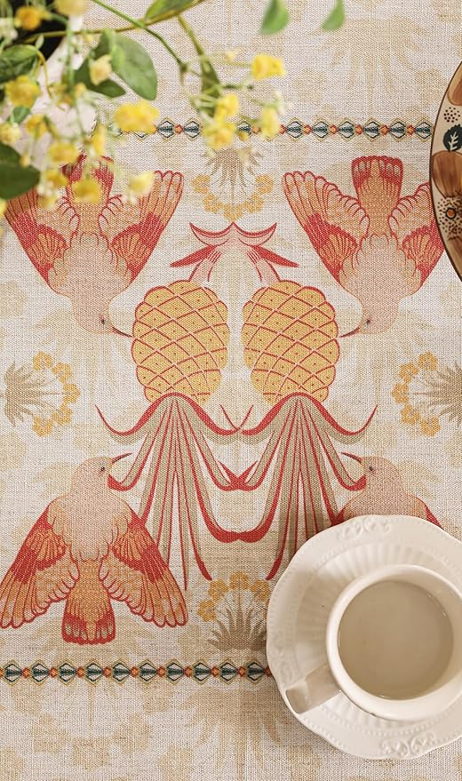 patdrea Designer Linen Tablecloth for Round Table,Anti-Wrinkle Durable Breathable Tablecloths,Decoration Table Cover Cloth for Kitchen Dining,Christmas,Thanksgiving,Diameter 67"-Pineapple a