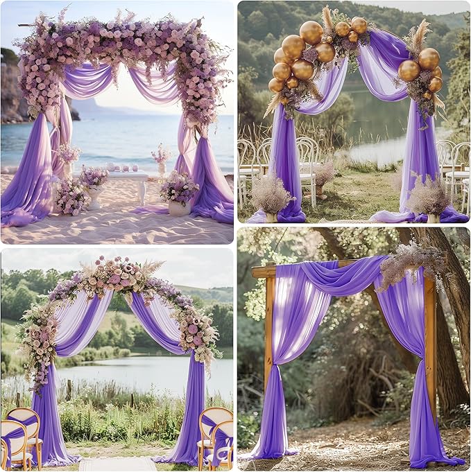 Wedding Arch Draping Fabric 3 Panels 28.7" x 20FT Lavender Purple Sheer Chiffon Backdrop Drapes for Wedding Ceremony Birthday Party Bridal Shower Outdoor Decoration