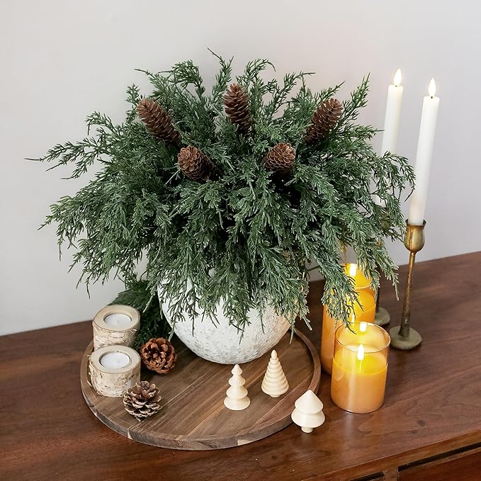 Artificial Pine Branches, 12 Cedar Stems and 5 Pinecone Stems, Plastic