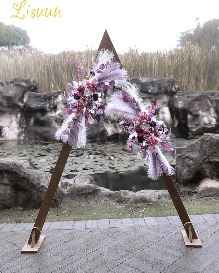 Artificial Flowers Wedding Arch Swag, Purple Peony and Pampas Grass, 40 Inch