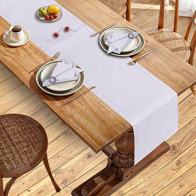 Ruvanti Linen Table Runner 72 Inches, Classic Hemstitch, Washable, Reusable, Non-Slipping, Stain Resistant- Perfect for Parties, Weddings, Dinners, Thanksgiving, Christmas, Indoor use – Lavender Grey