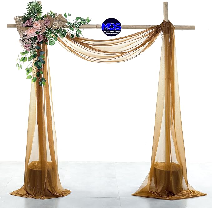 MDS Halloween Chiffon Draping Fabric - 2 Panel, 30" Wide x 20ft Long - Sheer Spooky Arbor & Canopy Drapery for Haunted House Backdrops, Party Ceilings, DIY Costumes & Themed Events - Mocha