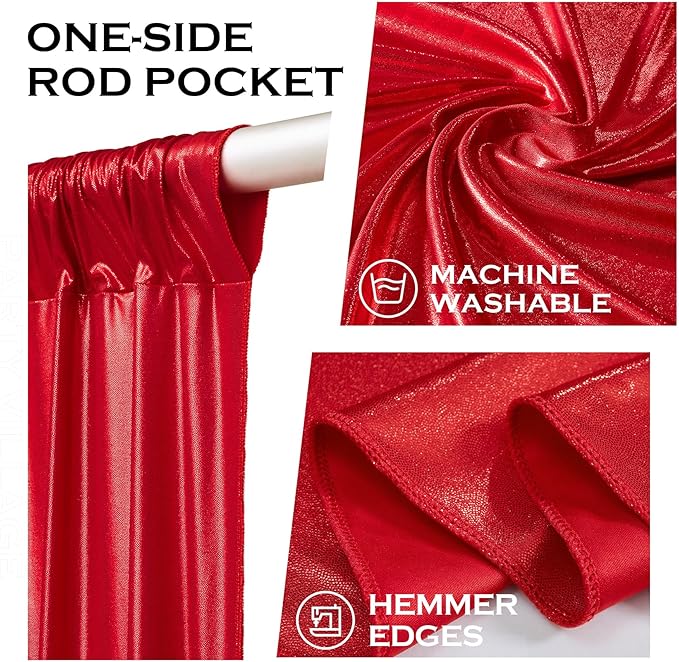 Red Sequin Backdrop Drape, Liquid Metal Sheen, 4 Panels 5x10 FT