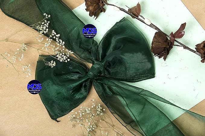 MDS Pack of 100 PCS Organza Chair Sashes Wider Dining Chair Bows Ribbon Tie Back for Wedding Party Birthday Bridal Shower Reception Event Banquet Home Chair Cover Decoration - Hunter Green
