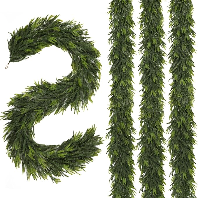 Norfolk Pine Garland, 9 Ft, 4 Pack, Green PE, Indoor and Outdoor