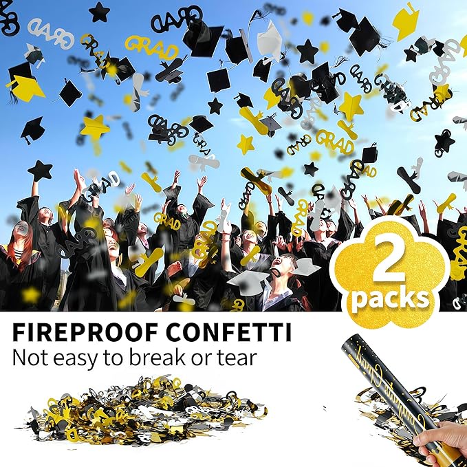 16 inch Graduation Confetti Poppers,Confettis Cannons Bulk with Diploma GRAD Star&Cap Design for Graduation Ceremony Party Favor Supplies,Class Toss Ceremony,Class of 2025 Confetti (2Pack)