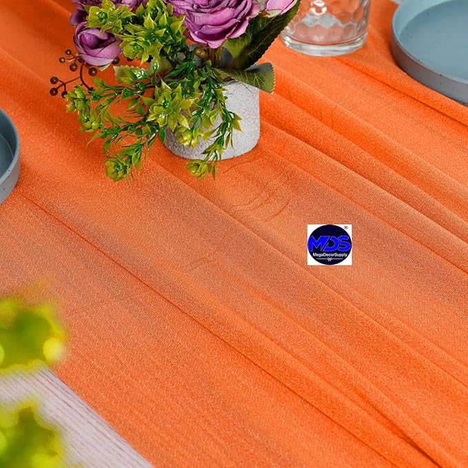 MDS Halloween Chiffon Table Runner - 12 Pack, 29 x 170 Inches, 14ft Each - Sheer Spooky Table Runners for Haunted House Parties, Trick-or-Treat Tables, Witchy Décor, Wedding & Events - Orange