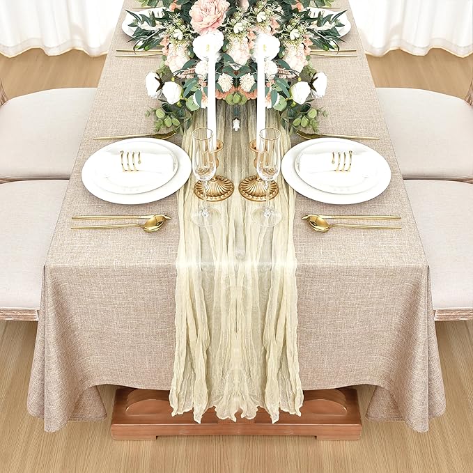 Fitable Faux Linen Tablecloths for Rectangle Tables: Water & Stain Resistant Farmhouse Table Cloth, Washable Burlap Textured Table Covers for Kitchen Dining Party(2 Pack, 60x102 Inch, Beige)